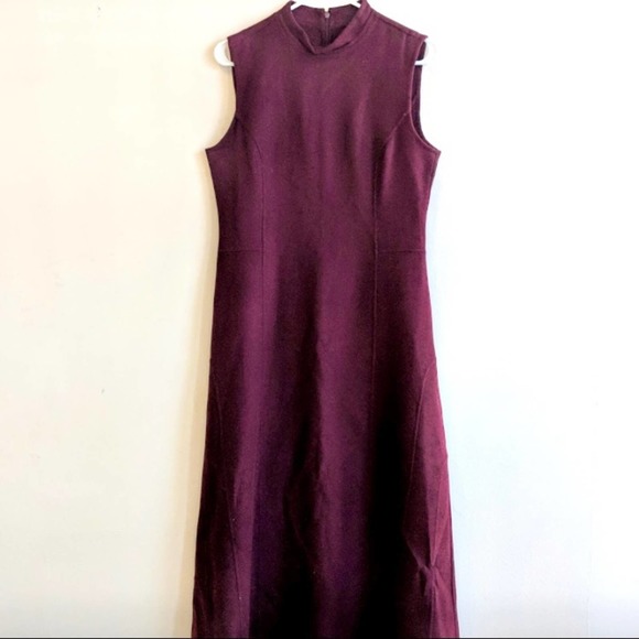 Vintage Dresses & Skirts - Vintage Deep Red Purple Angora Sleeveless Midi Dress